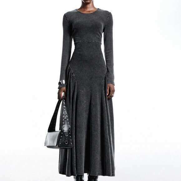 Dark Grey Elegant Women's Minimalist Long Sleeve Dress - Picture 1 of 7